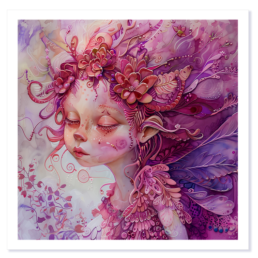 Fantasy Pink Flower Fairy Portrait Art Card