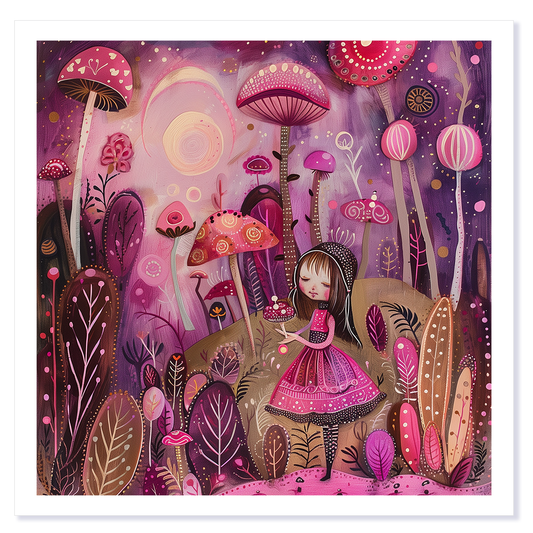 Fuschia Mushroom Garden Art Card