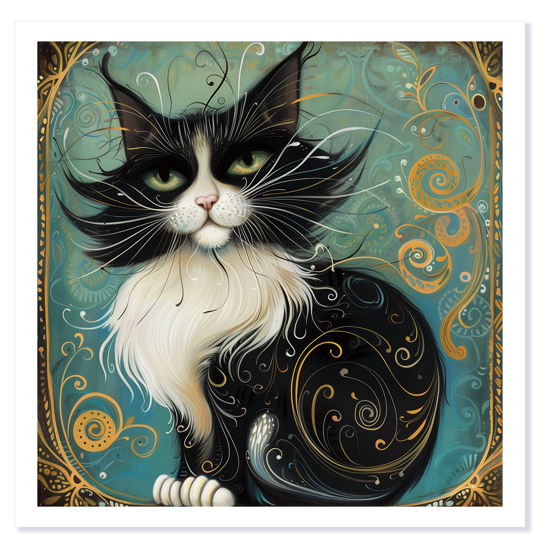 Tuxedo Whimsy Cat Art Card