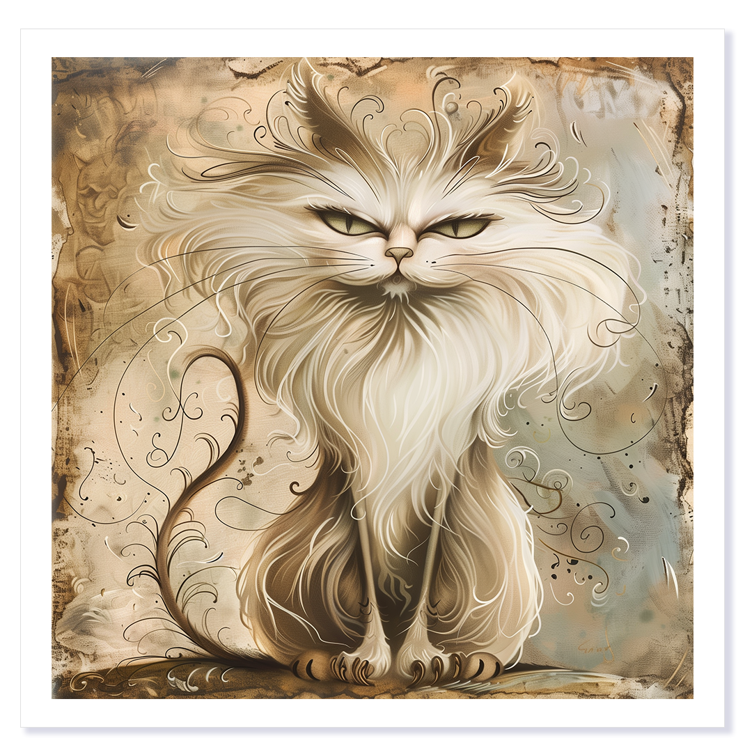 Smug Floofy Cat Art Card