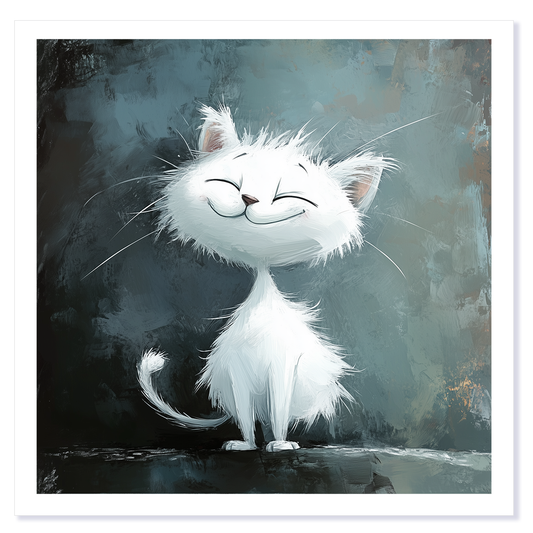 Whimsical White Cat Art Card